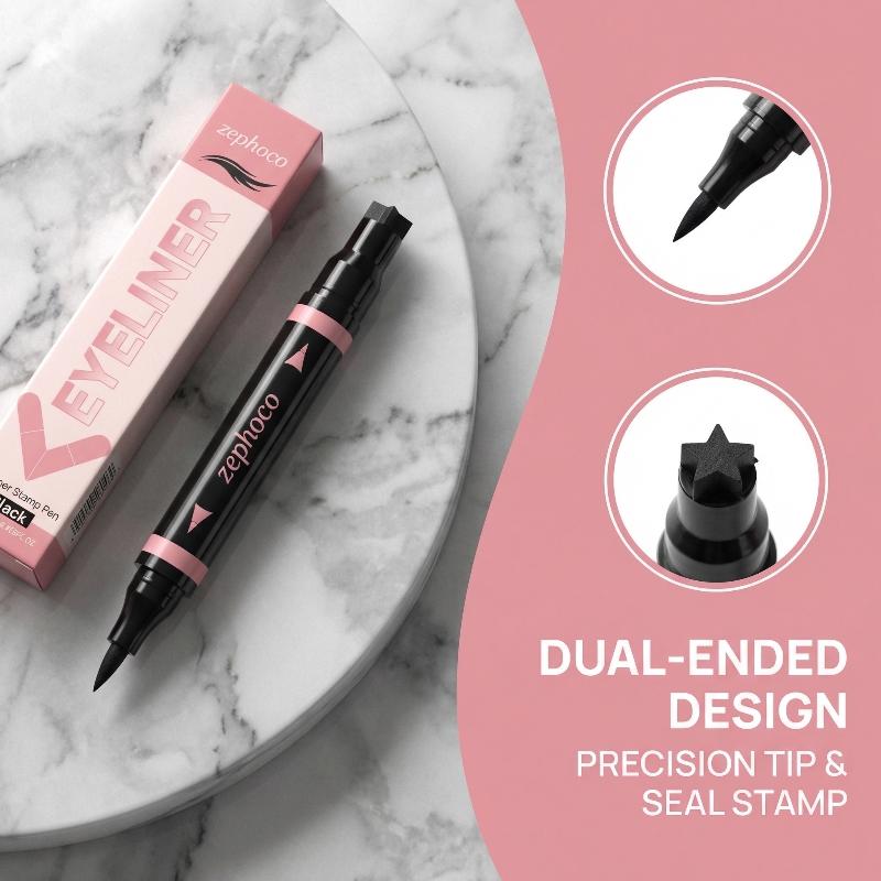 Waterproof Liquid Eyeliner Pen - Schwarzbrauner integrierter Eyeliner-Stempel: Präziser Kontur-Siegel-Eyeliner, Verlängerungsstempel,